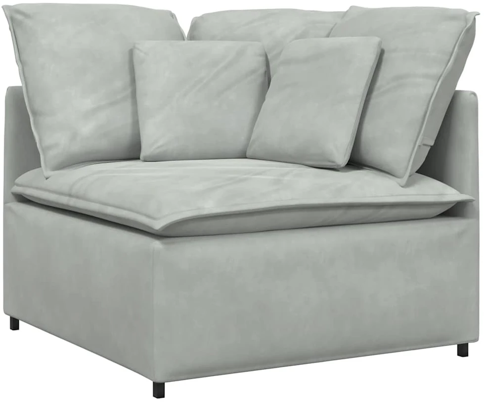 Modulinė sofa su pagalvėlėmis, aksominė, šviesiai pilka