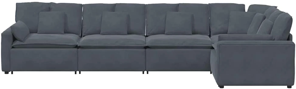 Modulinė sofa su pagalvėlėmis, aksominė, tamsiai pilka
