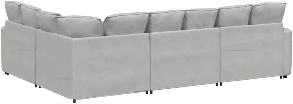 Modulinė sofa su pagalvėlėmis, aksominė, šviesiai pilka