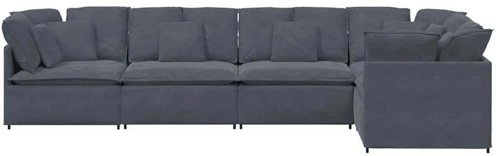 Modulinė sofa su pagalvėlėmis, aksominė, tamsiai pilka