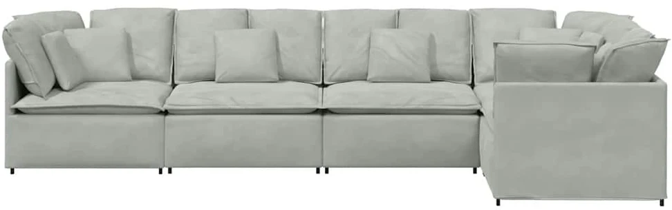Modulinė sofa su pagalvėlėmis, aksominė, šviesiai pilka