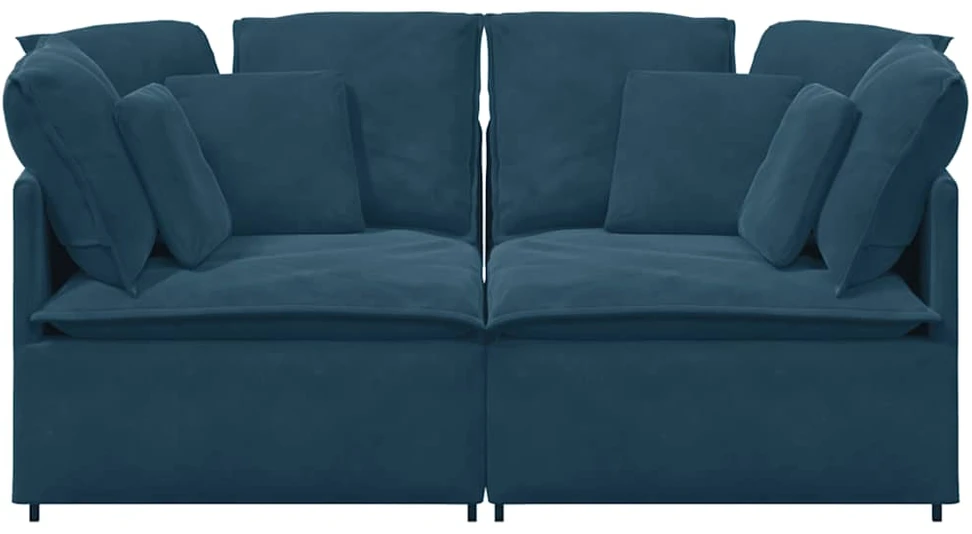 Modulinė sofa su pagalvėlėmis, aksominė, mėlyna