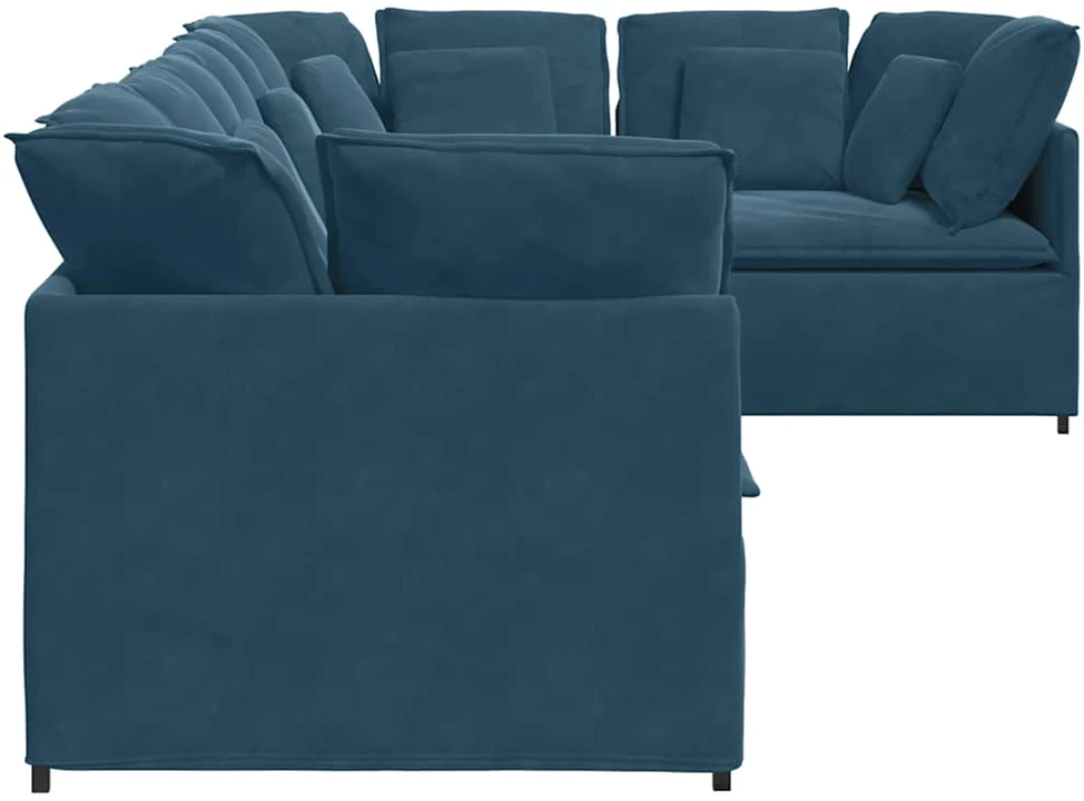 Modulinė sofa su pagalvėlėmis, aksominė, mėlyna