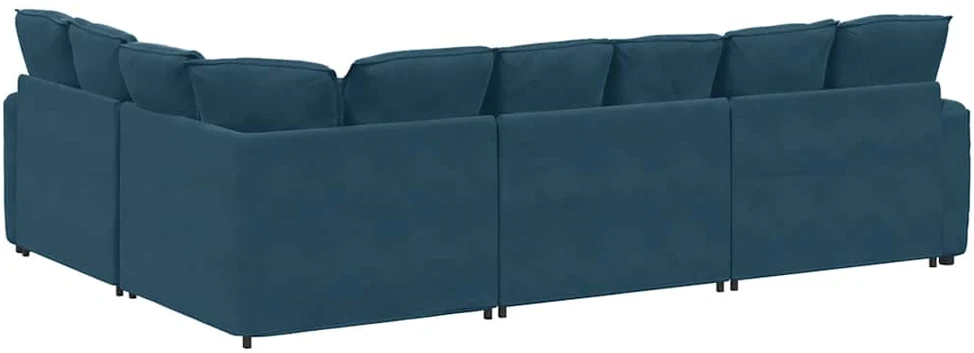 Modulinė sofa su pagalvėlėmis, aksominė, mėlyna