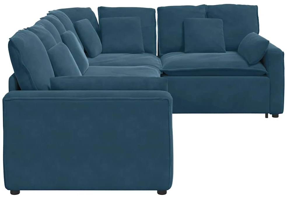 Modulinė sofa su pagalvėlėmis, aksominė, mėlyna