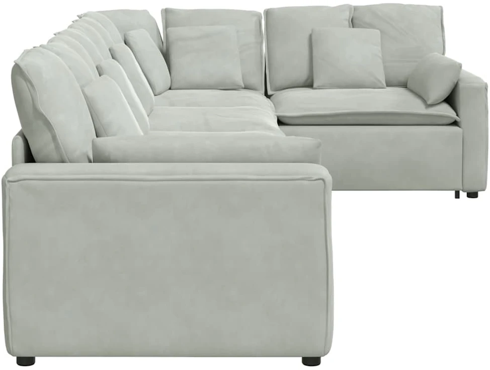 Modulinė sofa su pagalvėlėmis, aksominė, šviesiai pilka