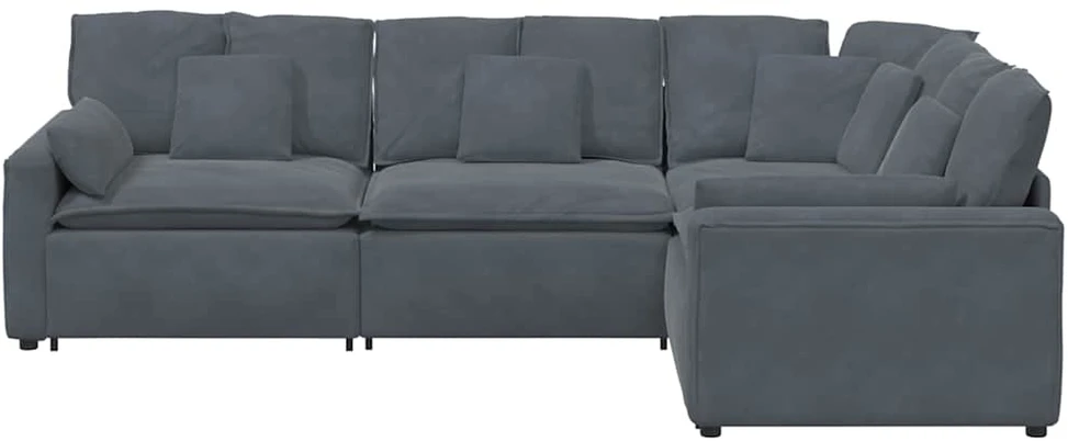 Modulinė sofa su pagalvėlėmis, aksominė, tamsiai pilka