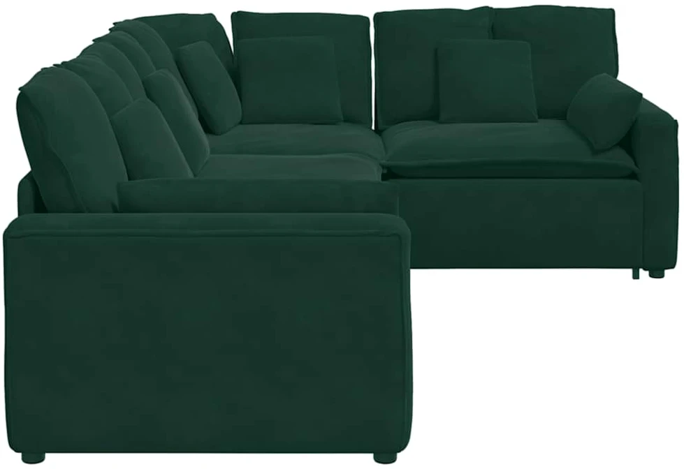 Modulinė sofa su pagalvėlėmis, aksominė, tamsiai žalia