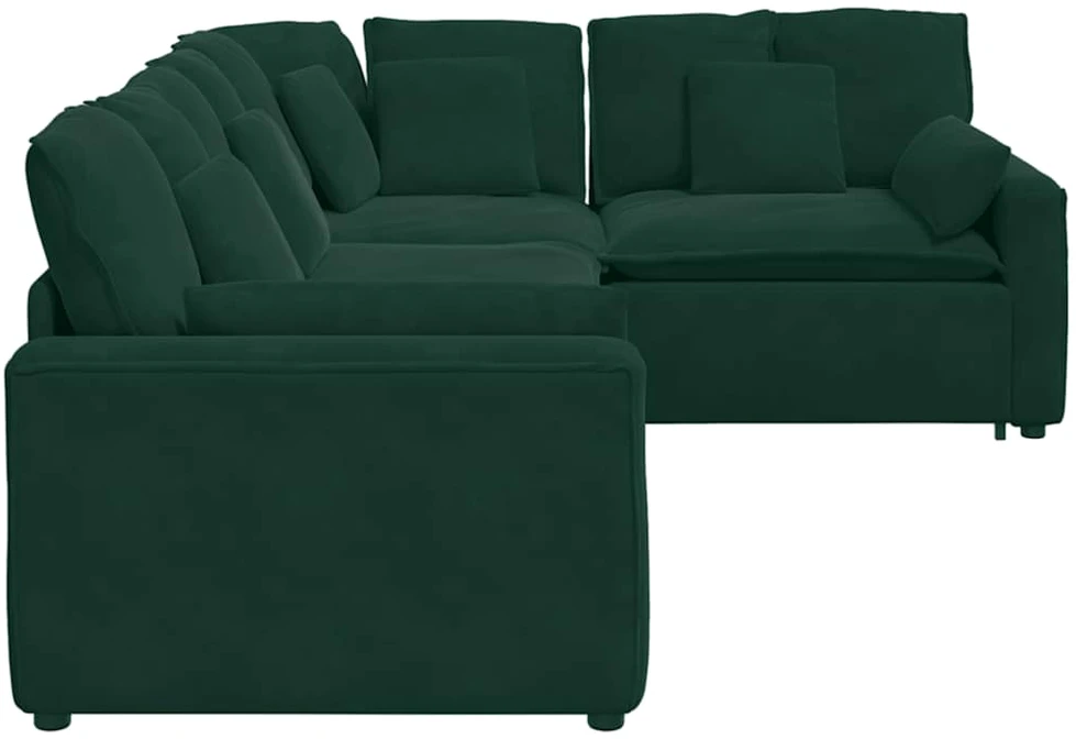 Modulinė sofa su pagalvėlėmis, aksominė, tamsiai žalia