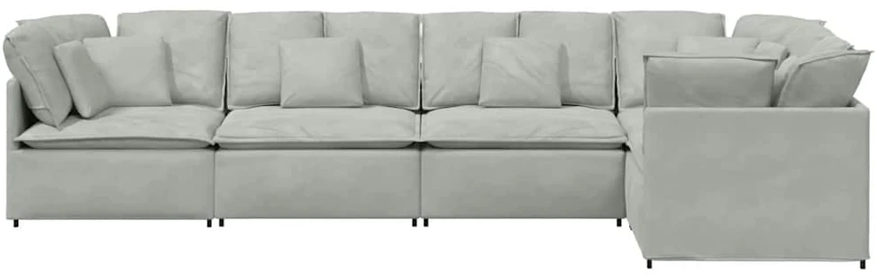 Modulinė sofa su pagalvėlėmis, aksominė, šviesiai pilka