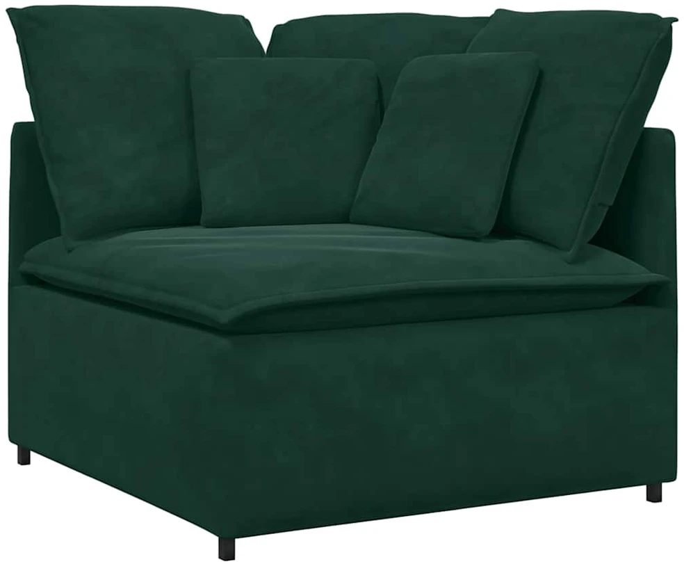 Modulinė sofa su pagalvėlėmis, aksominė, tamsiai žalia