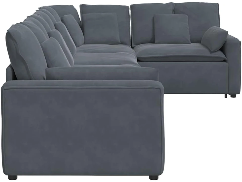 Modulinė sofa su pagalvėlėmis, aksominė, tamsiai pilka