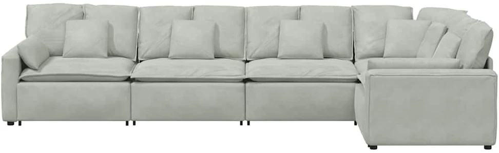 Modulinė sofa su pagalvėlėmis, aksominė, šviesiai pilka