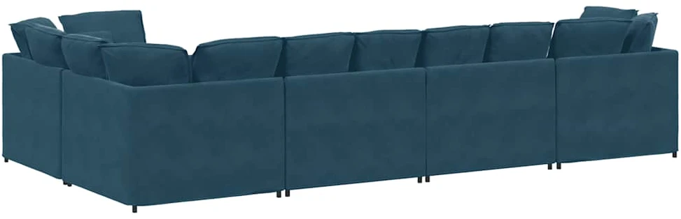 Modulinė sofa su pagalvėlėmis, aksominė, mėlyna