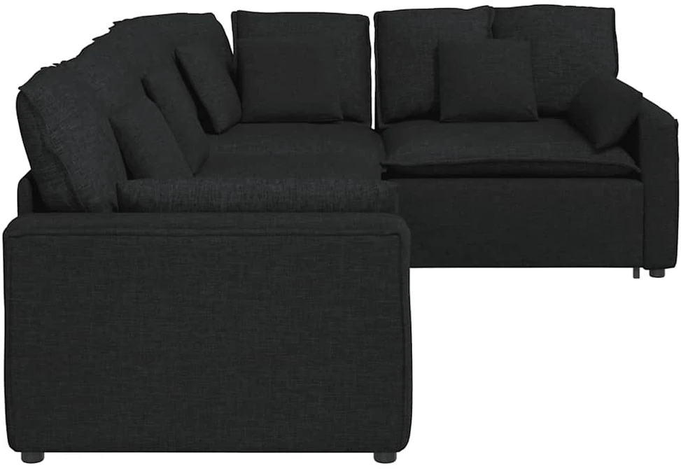 Modulinė sofa su pagalvėlėmis, audinys, juoda