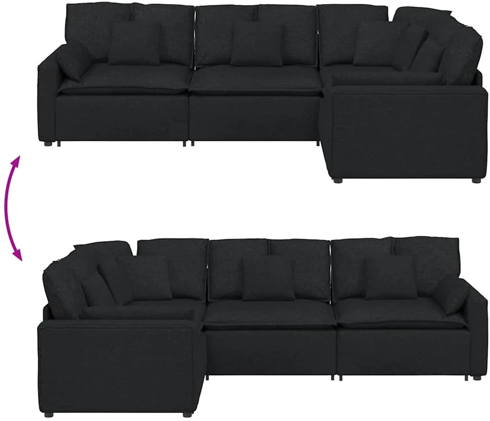 Modulinė sofa su pagalvėlėmis, audinys, juoda