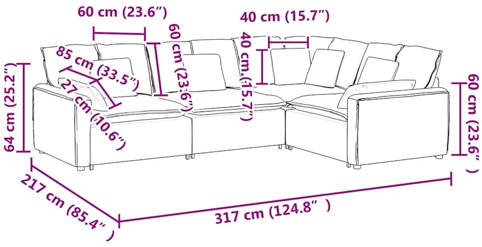 Modulinė sofa su pagalvėlėmis, audinys, juoda