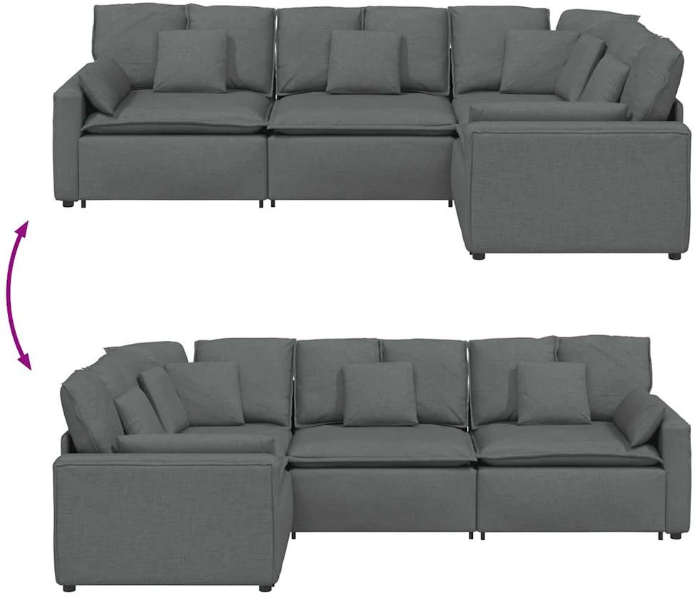 Modulinė sofa su pagalvėlėmis, audinys, tamsiai pilka