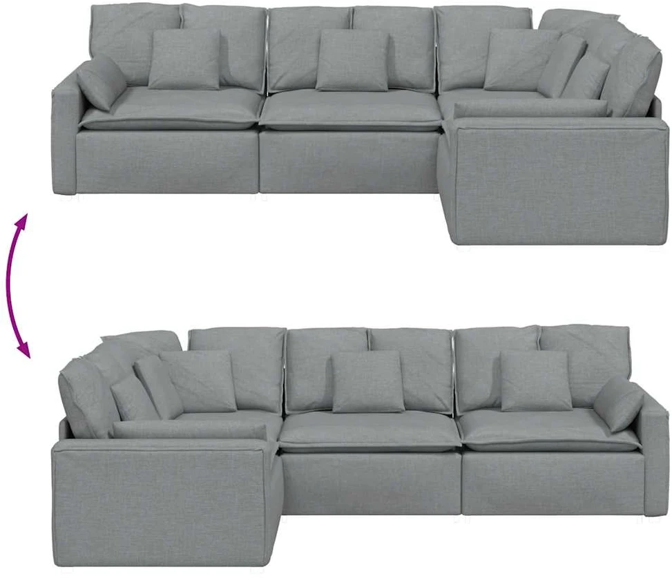 Modulinė sofa su pagalvėlėmis, audinys, šviesiai pilka