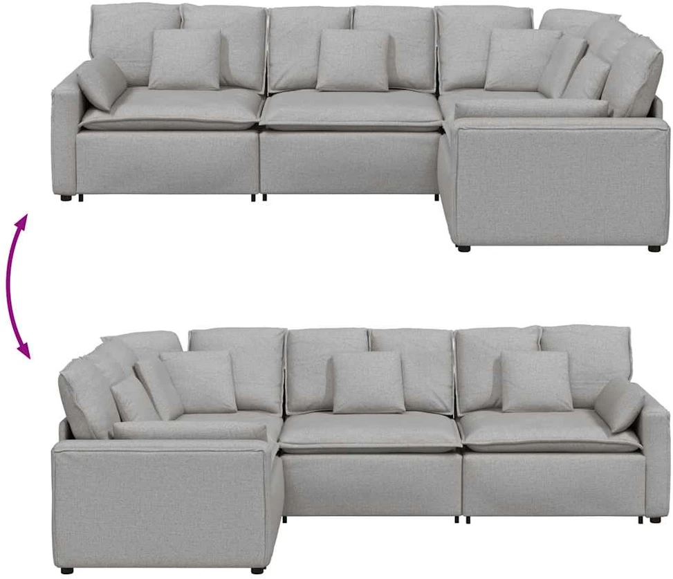 Modulinė sofa su pagalvėlėmis, audinys, debesų pilka