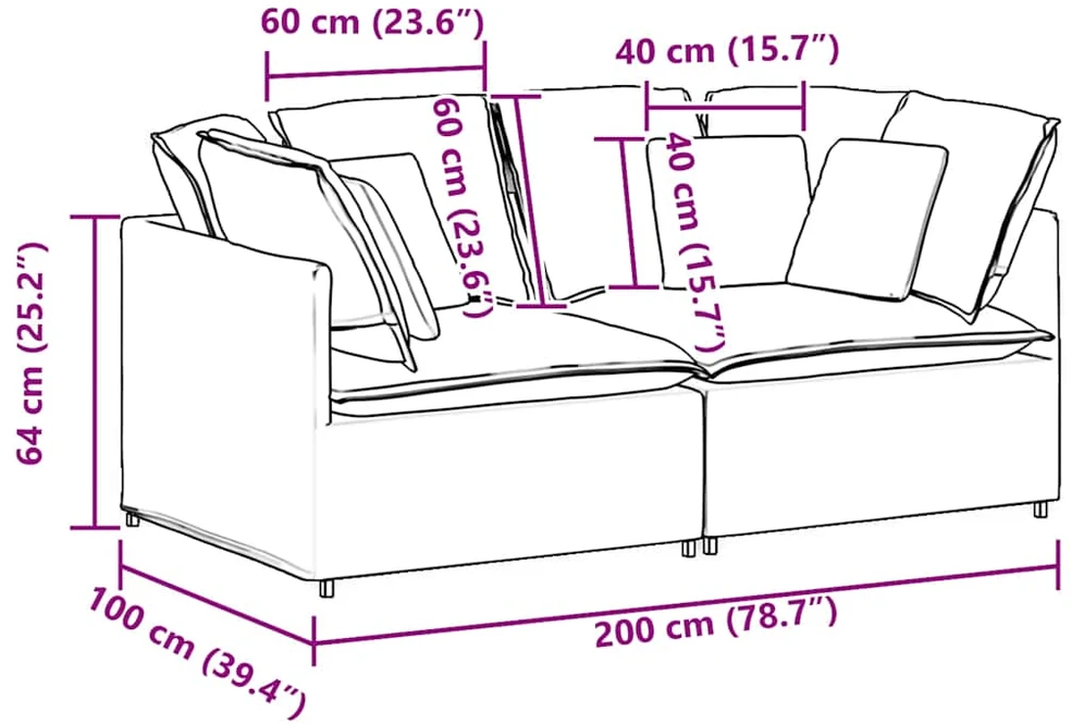 Modulinė sofa su pagalvėlėmis, audinys, tamsiai pilka
