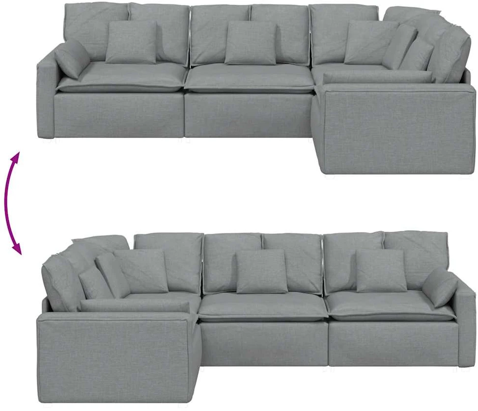 Modulinė sofa su pagalvėlėmis, audinys, šviesiai pilka