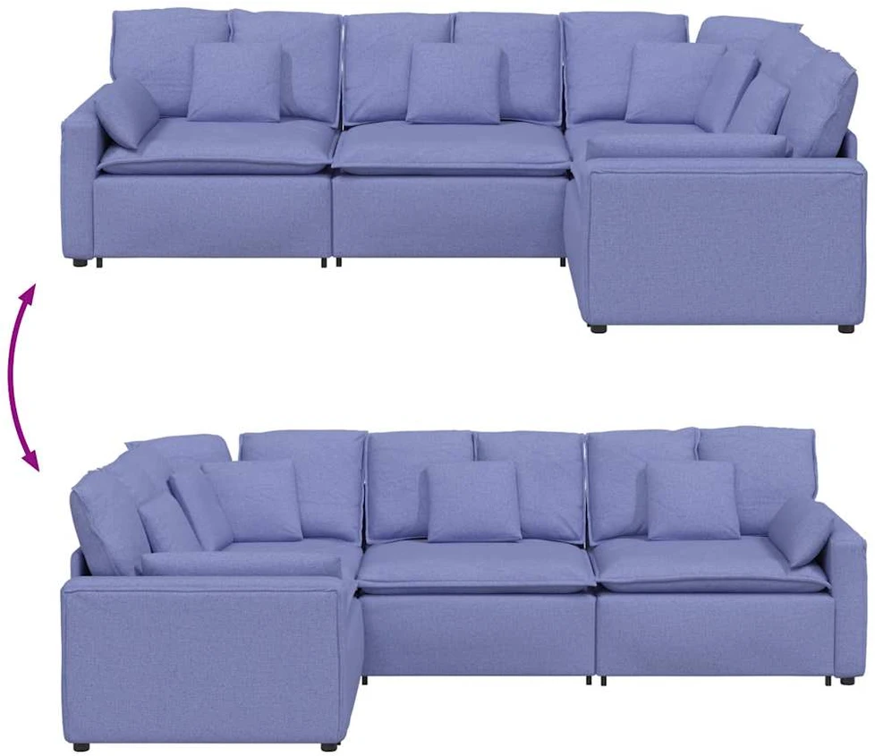 Modulinė sofa su pagalvėlėmis, audinys, džinso mėlyna