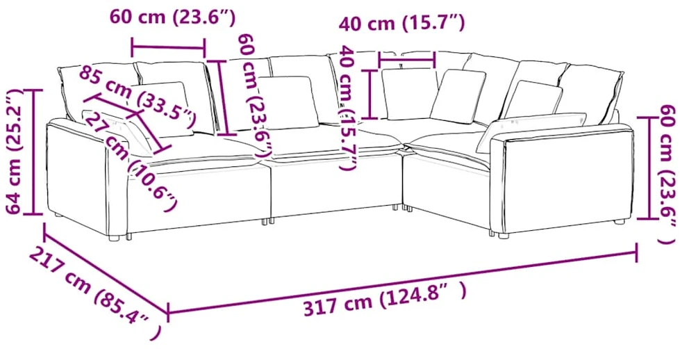 Modulinė sofa su pagalvėlėmis, audinys, juoda