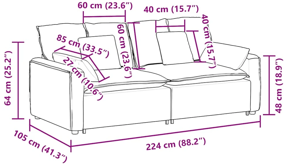 Modulinė sofa su pagalvėlėmis, juoda