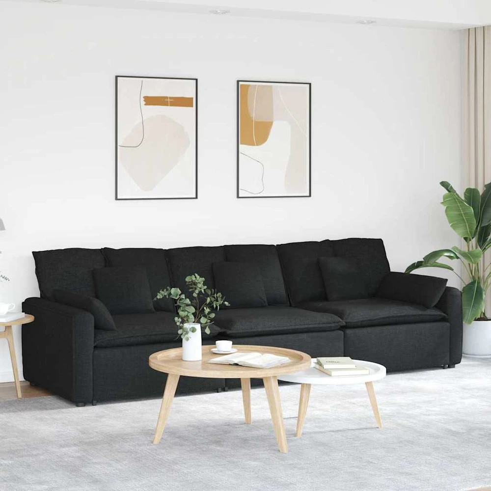 Modulinė sofa su pagalvėlėmis, juoda