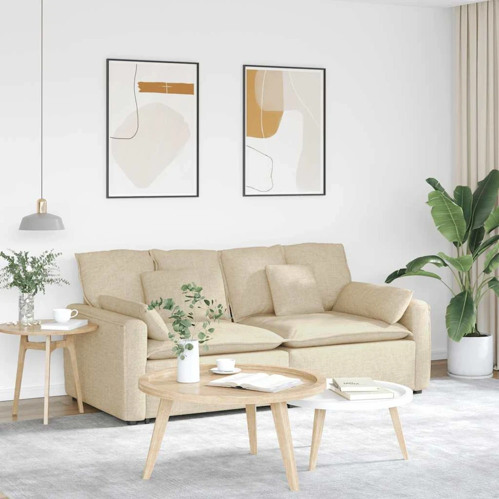 Modulinė sofa su pagalvėlėmis, kreminės spalvos
