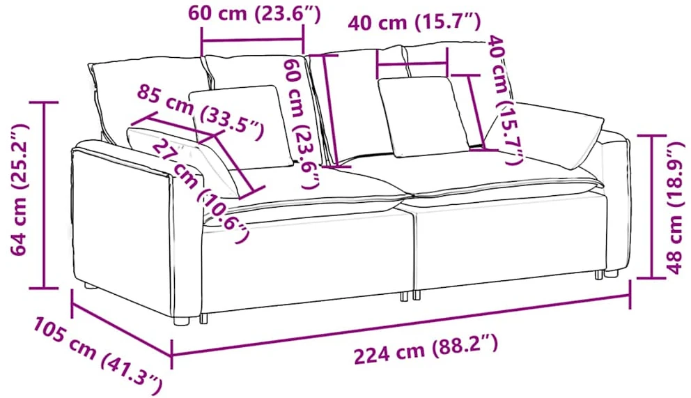 Modulinė sofa su pagalvėlėmis, smėlio spalvos
