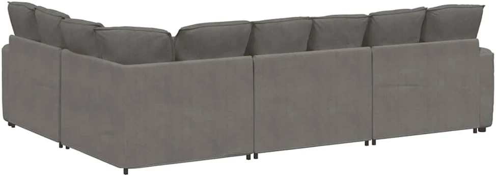 Modulinė sofa su pagalvėlėmis, šviesiai pilka, velvetas, audinys