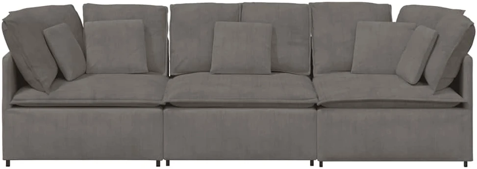 Modulinė sofa su pagalvėlėmis, šviesiai pilka, velvetas, audinys