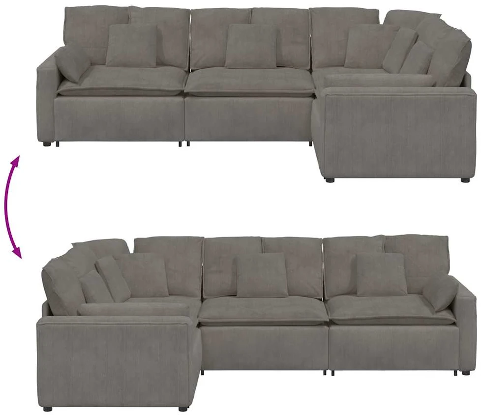 Modulinė sofa su pagalvėlėmis, šviesiai pilka, velvetas, audinys