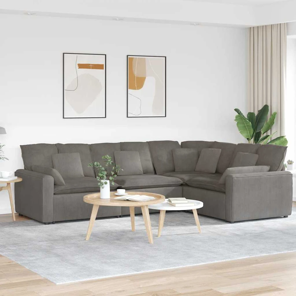 Modulinė sofa su pagalvėlėmis, šviesiai pilka, velvetas, audinys