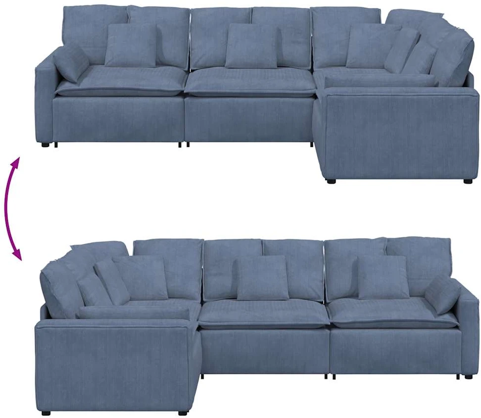 Modulinė sofa su pagalvėlėmis, velvetas, mėlyna