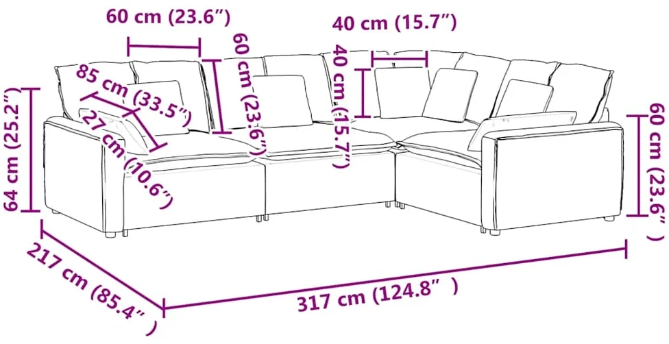 Modulinė sofa su pagalvėlėmis, velvetas, tamsiai pilka