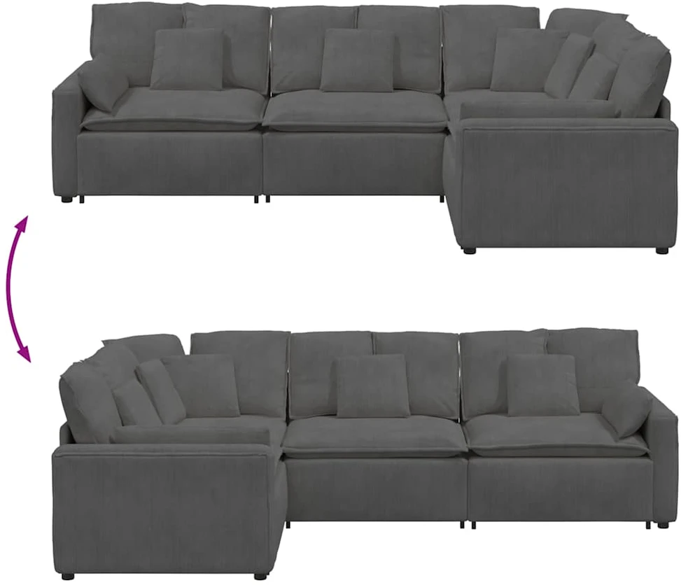 Modulinė sofa su pagalvėlėmis, velvetas, tamsiai pilka