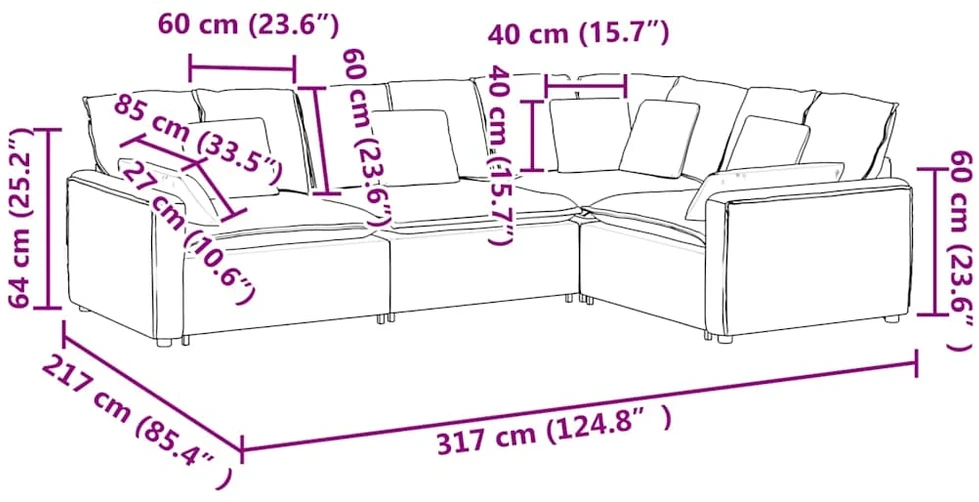 Modulinė sofa su pagalvėlėmis, velvetas, mėlyna