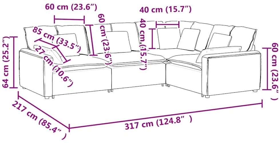 Modulinė sofa su pagalvėlėmis, velvetas, mėlyna