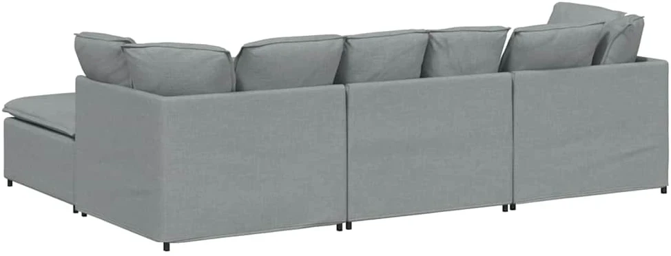 Modulinė sofa su pakoja ir pagalvėlėmis, audinys, šviesiai pilka