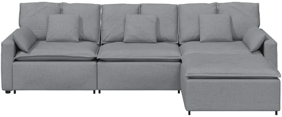 Modulinė sofa su pakoja ir pagalvėlėmis, šviesiai pilka