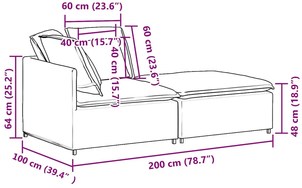 Modulinė sofa su pakoja ir pagalvėlėmis, audinys, šviesiai pilka