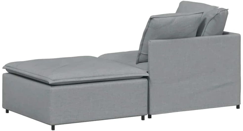Modulinė sofa su pakoja ir pagalvėlėmis, audinys, šviesiai pilka