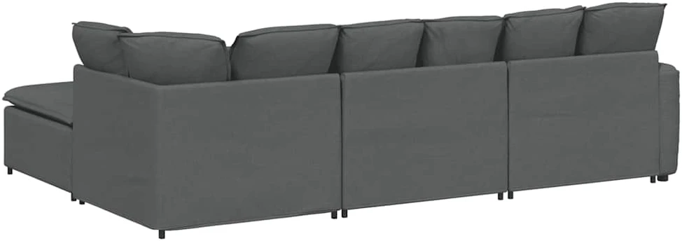 Modulinė sofa su pakoja ir pagalvėlėmis, audinys, tamsiai pilka