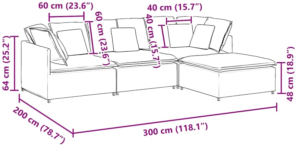 Modulinė sofa su pakoja ir pagalvėlėmis, audinys, tamsiai pilka