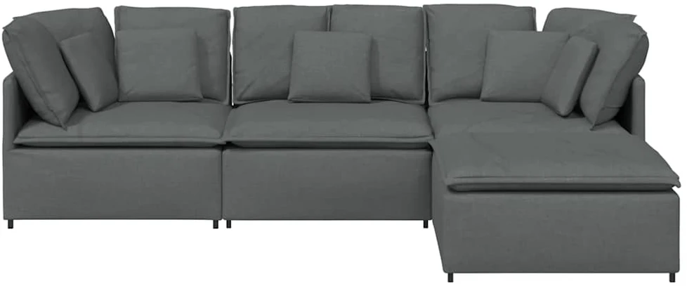 Modulinė sofa su pakoja ir pagalvėlėmis, audinys, tamsiai pilka