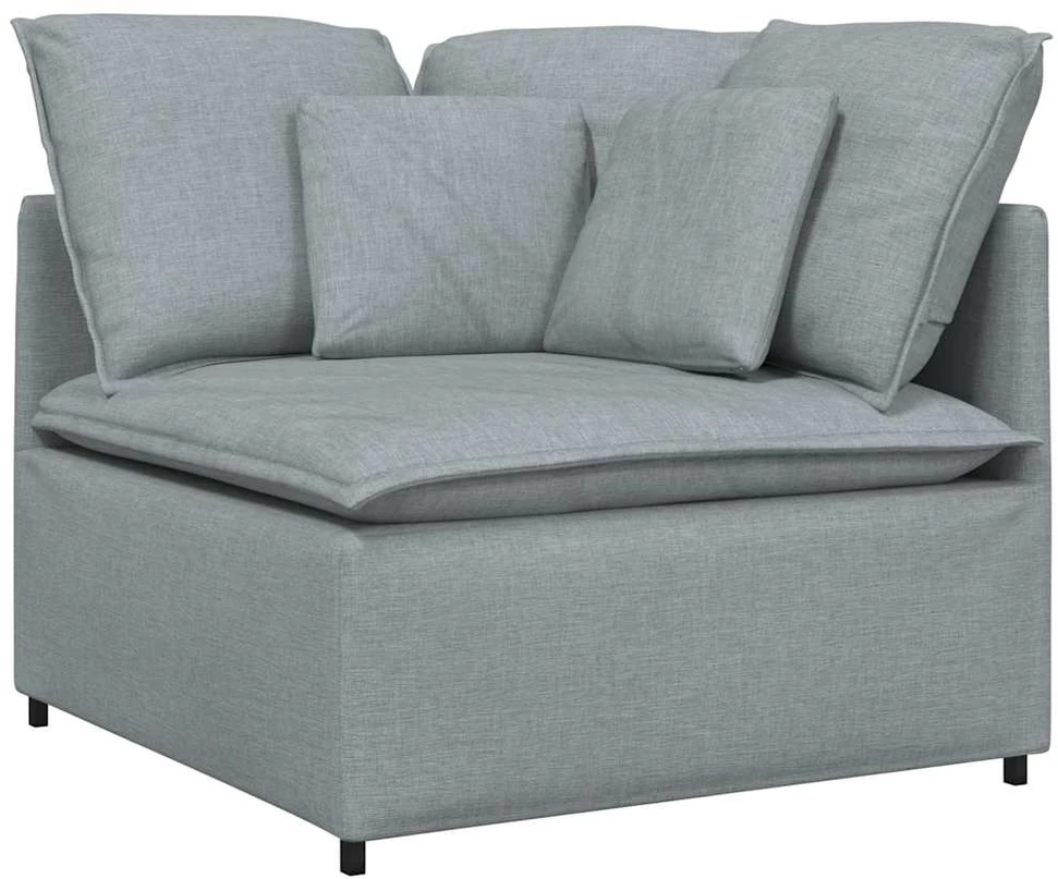 Modulinė sofa su pakoja ir pagalvėlėmis, audinys, šviesiai pilka