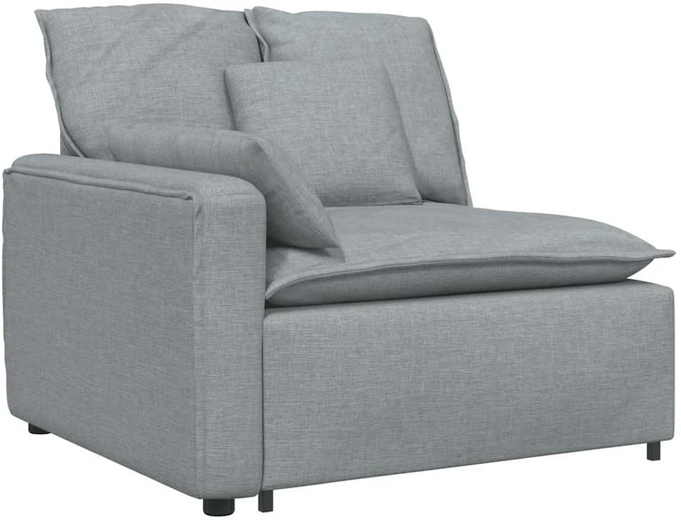 Modulinė sofa su pakoja ir pagalvėlėmis, audinys, šviesiai pilka